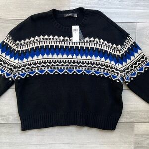 Ralph Lauren Wool-Blend Fair Isle Sweater Black Blue 3X Woman